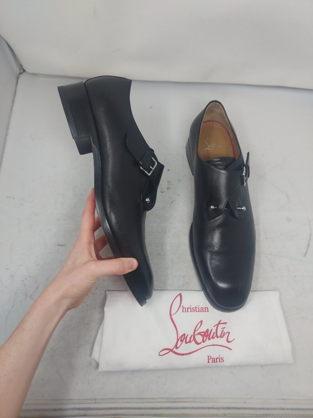 Christian Louboutin Men Black Chambelimonk Leather Derby Shoe